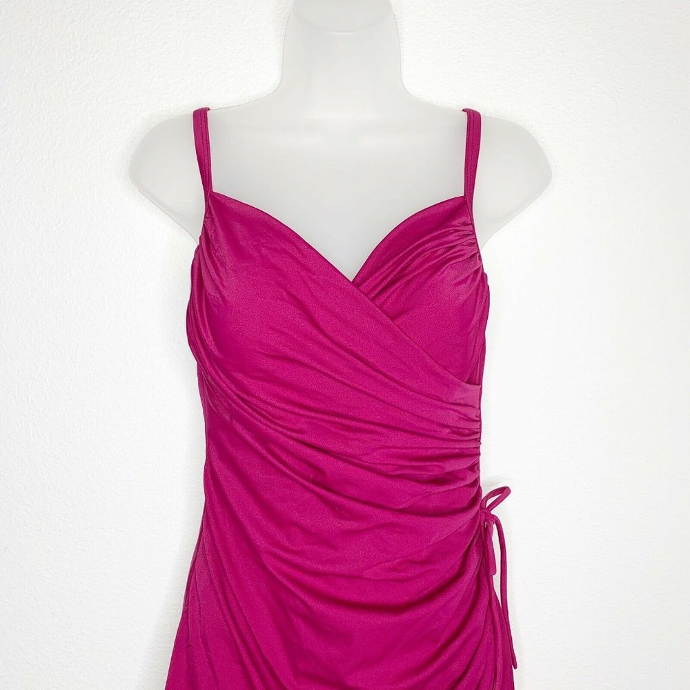 Lands' End 10 Swimsuit One Piece Ruched Raspberry - Picture 5 of 10